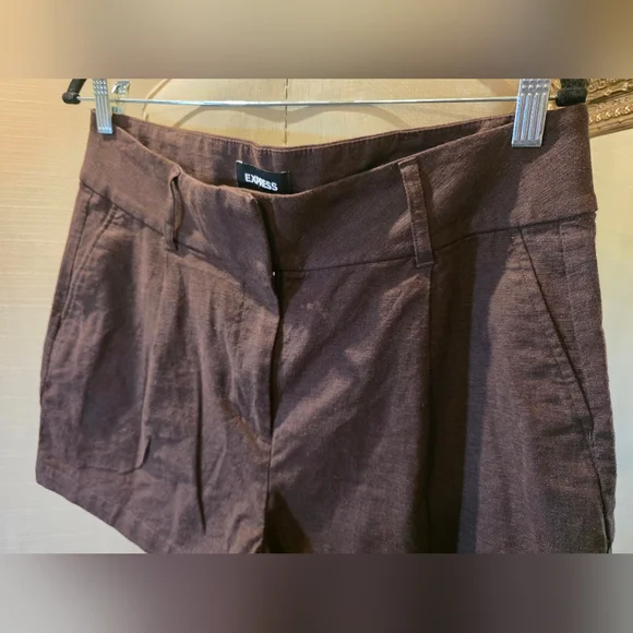 Express NWOT Brown Super High Rise Linen Blend Shorts.  Sz 12 - Picture 3 of 7
